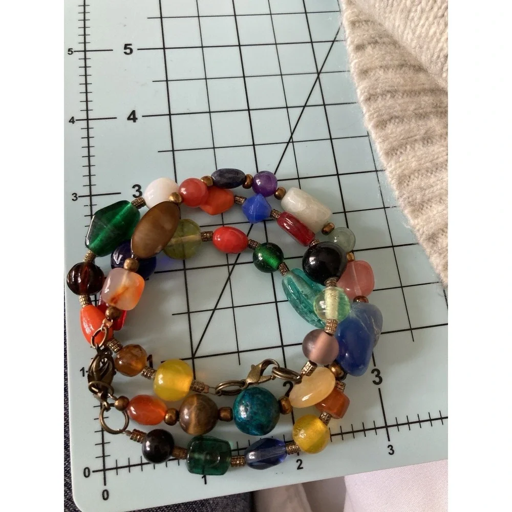 Vintage Beggars Bead Bracelets Set Of 3 Glass Colorful Artsy Eclectic